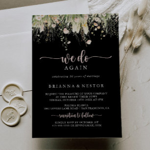 Boho Wildflower Black We Do Again Vow Renewal  Invitation