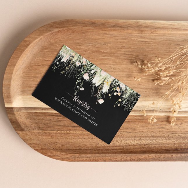 Boho Wildflower Black Wedding Gift Registry  Enclosure Card (Creator Uploaded)