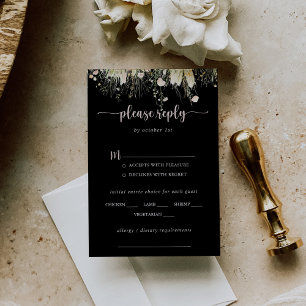 Boho Wildflower Black Wedding Menu Choice RSVP