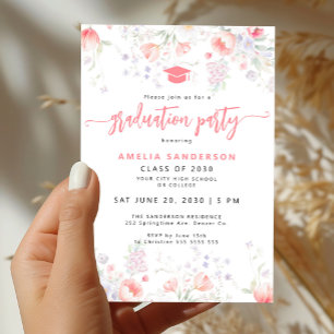 Boho wildflower bloom graduation party invitation