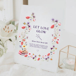 Boho Wildflower Book Let Love Glow Bridal Shower Pedestal Sign