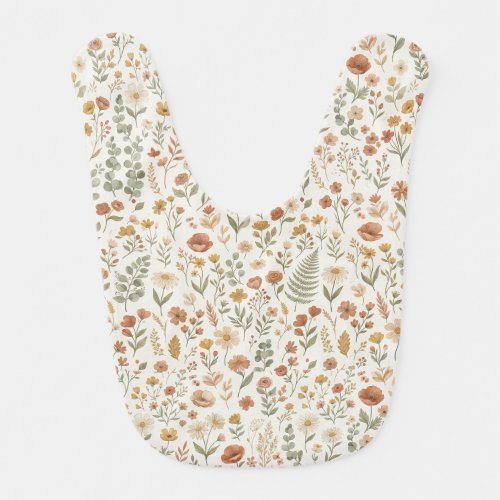 Boho Wildflower Botanical Floral Earth Tones Baby  Bib