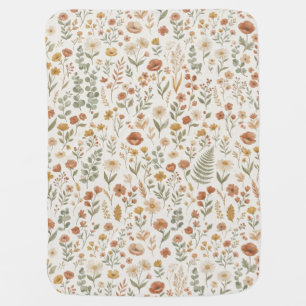 Boho Wildflower Botanical Floral Earth Tones Baby Blanket