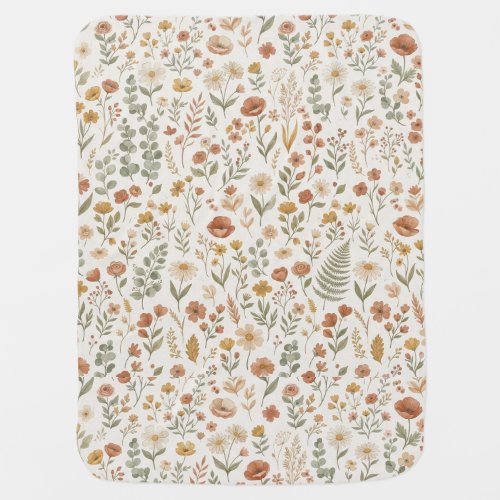 Boho Wildflower Botanical Floral Earth Tones Baby Blanket