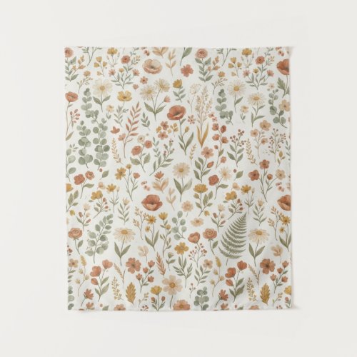 Boho Wildflower Botanical Floral Earth Tones Wall Tapestry
