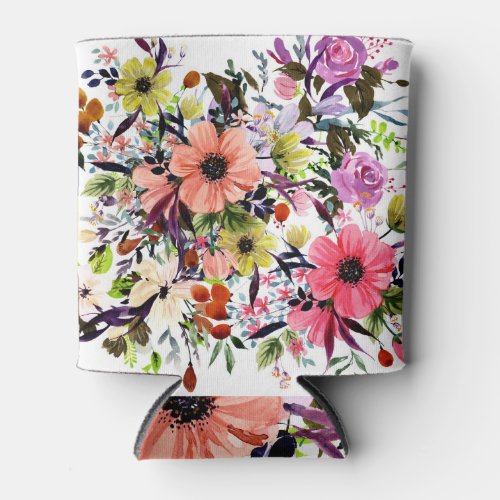 Boho wildflower bouquet watercolor composition can cooler