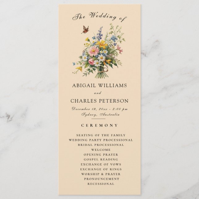  Boho Wildflower Bouquet Wedding Ceremony Program  (Front)