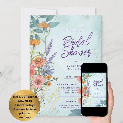 Boho Wildflower Bridal Baby Shower Birthday ANY  Invitation
