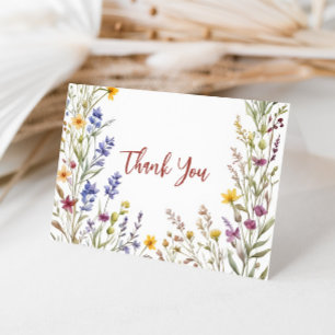 Boho Wildflower Bridal Baby Shower Letterpress Thank You Card