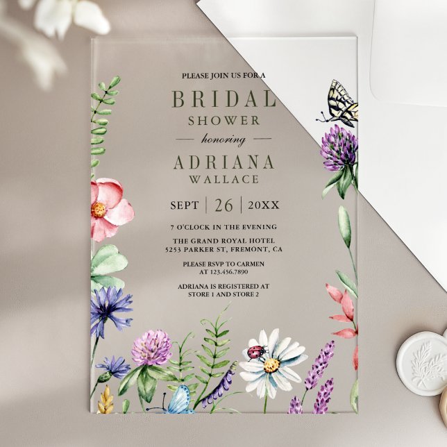 Boho Wildflower Bridal Shower Acrylic Invitations (Creator Uploaded)