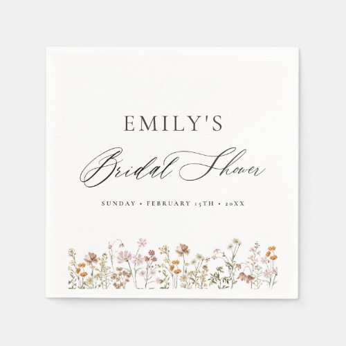 Boho Wildflower Bridal Shower Garden Script Napkins