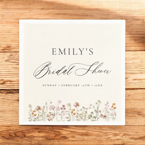 Boho Wildflower Bridal Shower Garden Script Napkins