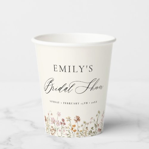 Boho Wildflower Bridal Shower Garden Script Paper Cups