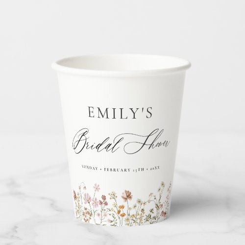 Boho Wildflower Bridal Shower Garden Script Paper Cups