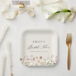 Boho Wildflower Bridal Shower Garden Script Paper Plates