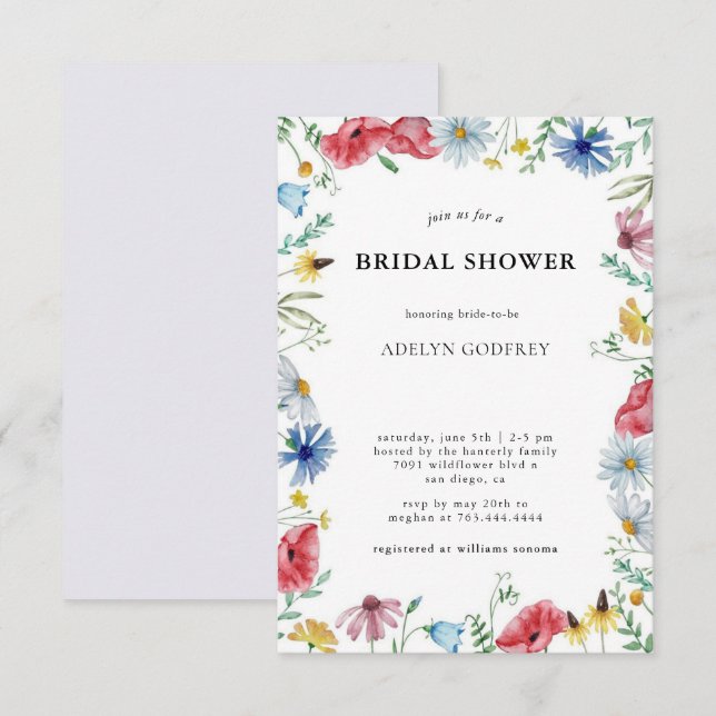 Boho Wildflower Bridal Shower Invitation (Front/Back)