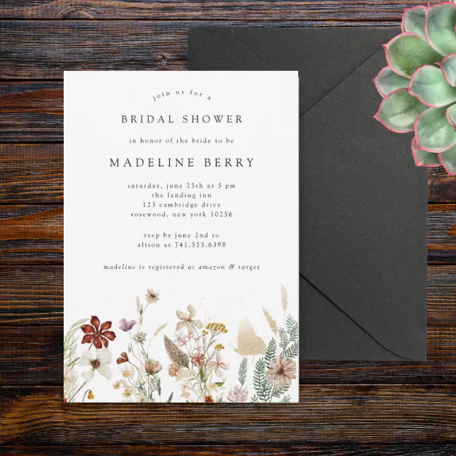 Boho Wildflower Bridal Shower Invitation Zazzle