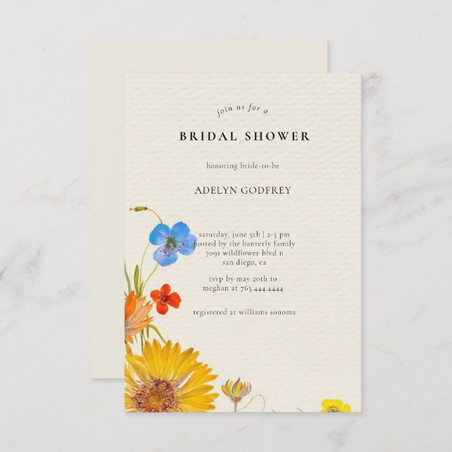 Boho Wildflower Bridal Shower  Invitation (Front/Back)