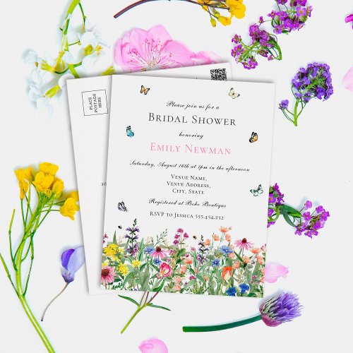 Boho Wildflower Bridal Shower Invitation Postcard