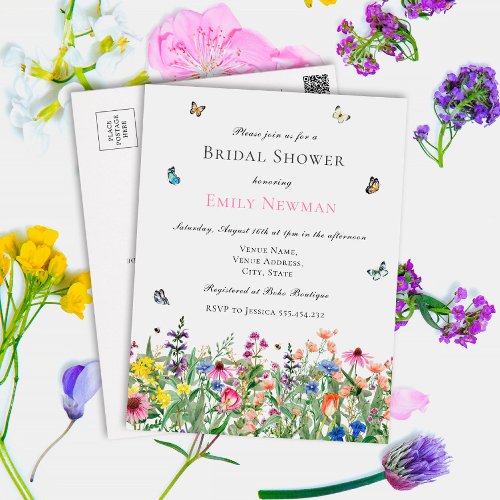 Boho Wildflower Bridal Shower Invitation Postcard
