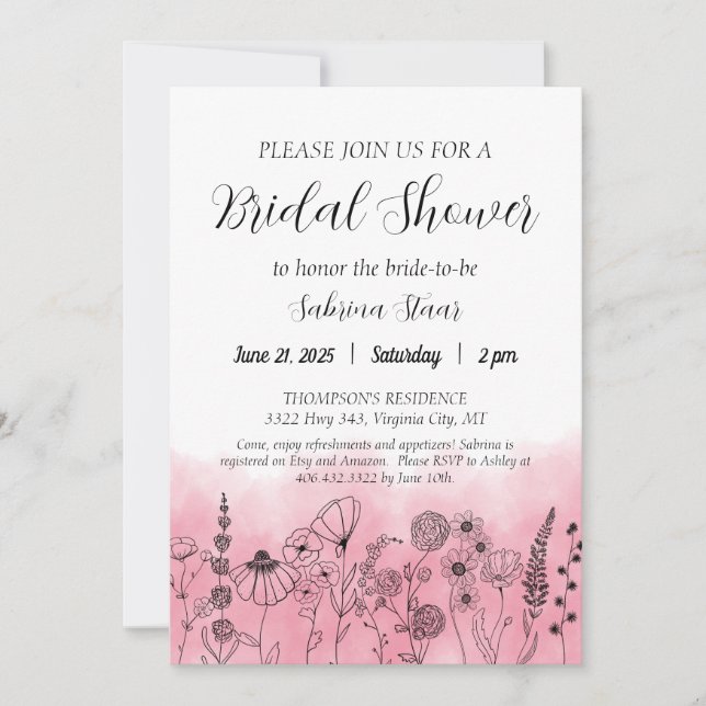 Boho Wildflower Bridal Shower Invite Watercolor (Front)