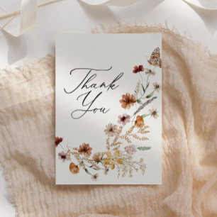 Boho Wildflower Bridal Shower Letterpress Thank You Card