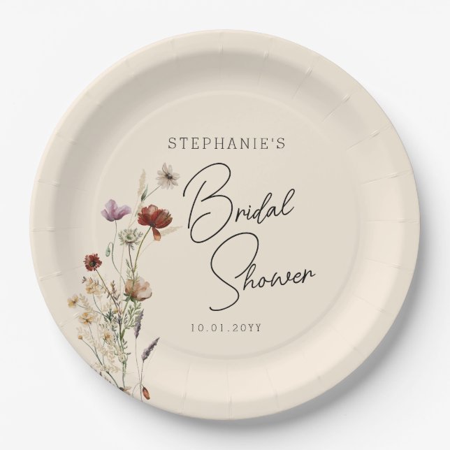 Boho Wildflower Bridal Shower Paper Plates (Front)