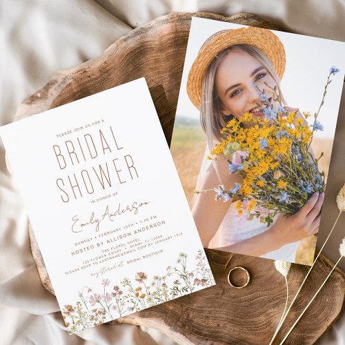 Boho Wildflower Bridal Shower Photo Invitation