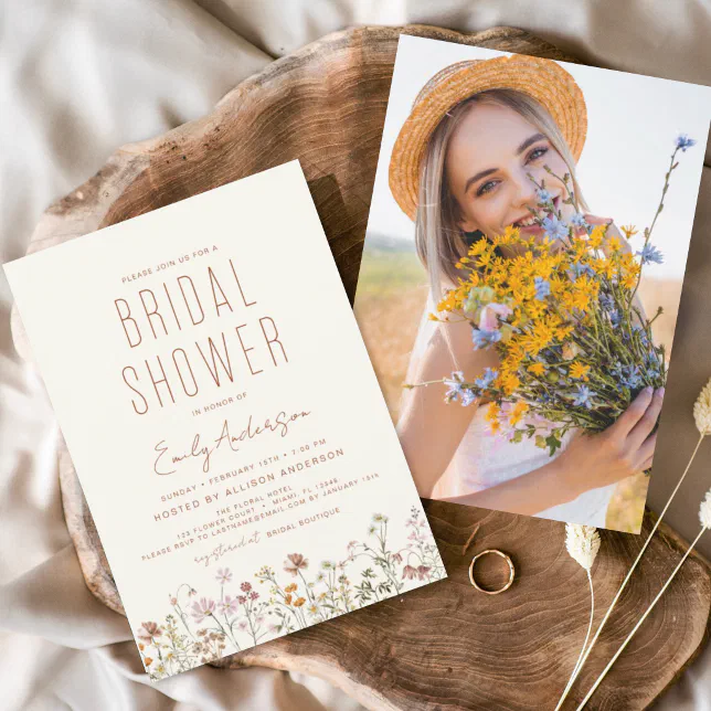 Boho Wildflower Bridal Shower Photo Invitation Flyer | Zazzle