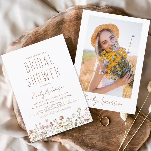 Boho Wildflower Bridal Shower Photo Invitation Flyer