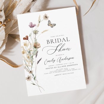 Boho Wildflower Bridal Shower Script Invitation by Hot_Foil_Creations at Zazzle