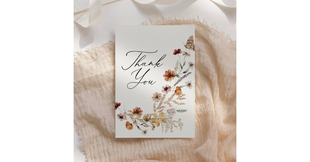 Boho Wildflower Bridal Shower Thank You Card | Zazzle