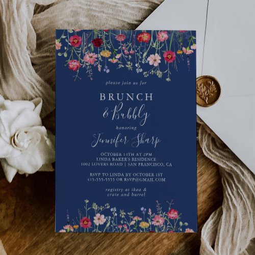 Boho Wildflower Brunch and Bubbly Bridal Shower Invitation