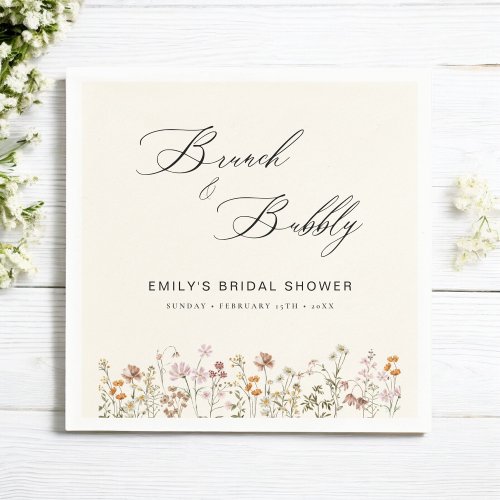 Boho Wildflower Brunch  Bubbly  Bridal Shower Napkins