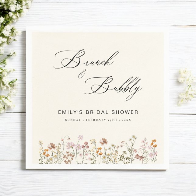 Boho Wildflower Brunch & Bubbly  Bridal Shower Napkins (Creator Uploaded)