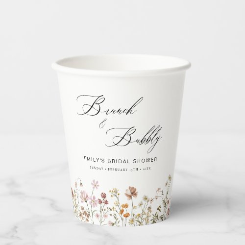 Boho Wildflower Brunch  Bubbly  Bridal Shower Paper Cups