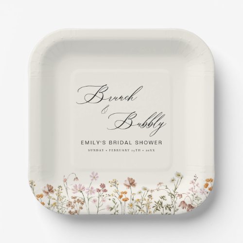 Boho Wildflower Brunch  Bubbly  Bridal Shower Paper Plates