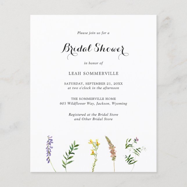 Boho Wildflower Budget Bridal Shower Invitation (Front)