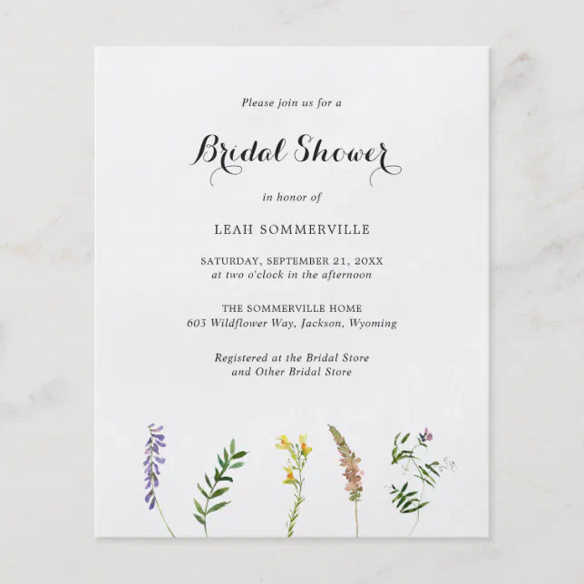 Boho Wildflower Budget Bridal Shower Invitation Flyer Zazzle