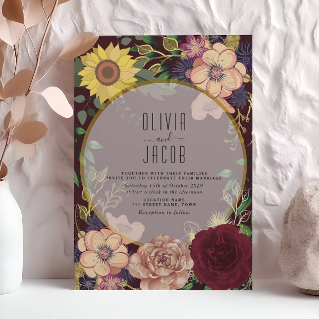 Boho Wildflower Burgundy Wedding Invite (Creator Uploaded)