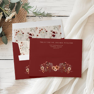 Boho Wildflower Burgundy Wedding Return Address Envelope