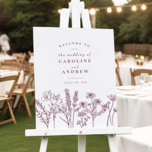 Boho Wildflower Burgundy Wedding Welcome Sign