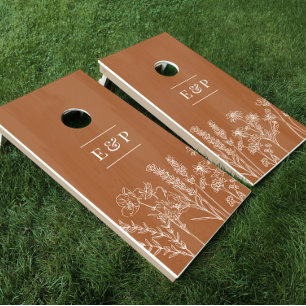 Boho Wildflower Burnt Orange Terracotta Wedding Cornhole Set