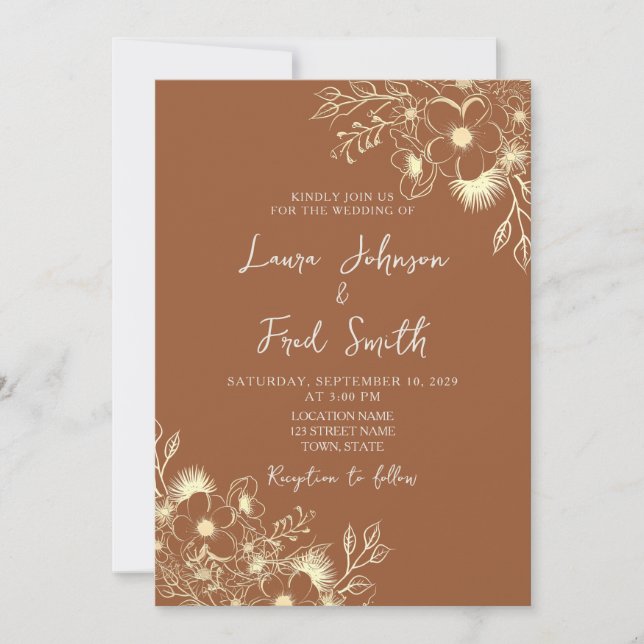 Boho Wildflower Burnt Orange Wedding Invitation (Front)