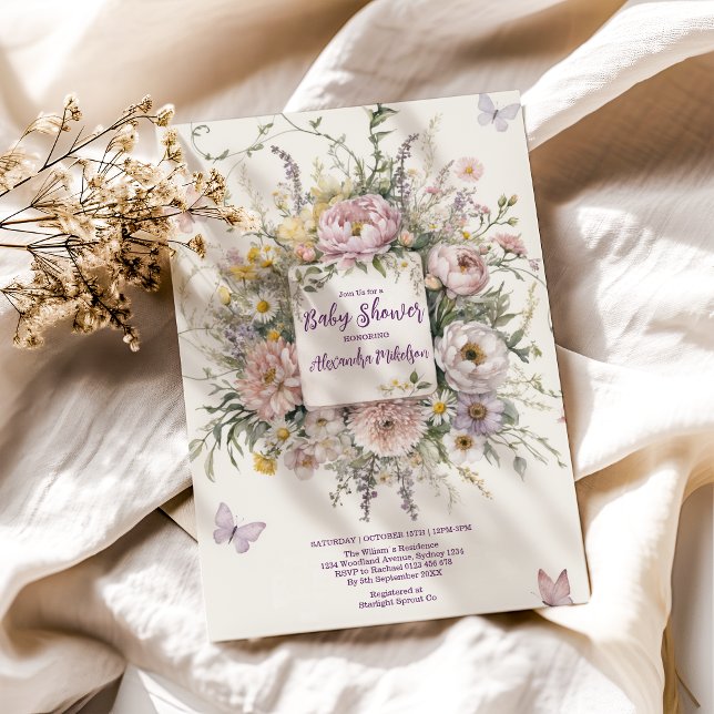 Boho Wildflower Butterflies Baby Shower Invitation (Creator Uploaded)