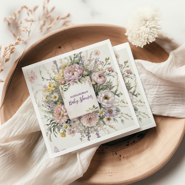 Boho Wildflower Butterflies Baby Shower Napkins (Creator Uploaded)