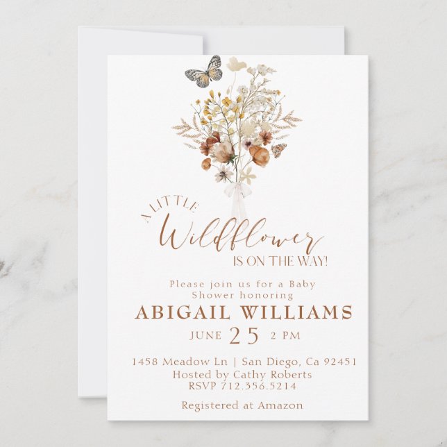 Boho Wildflower butterfly Baby Shower Invitation (Front)