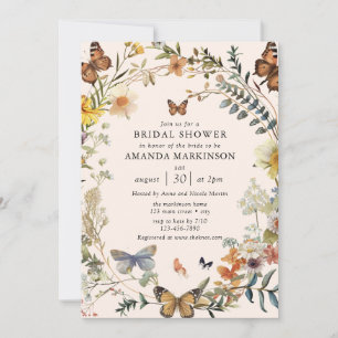 Boho Wildflower & Butterfly Bridal Shower Invitation