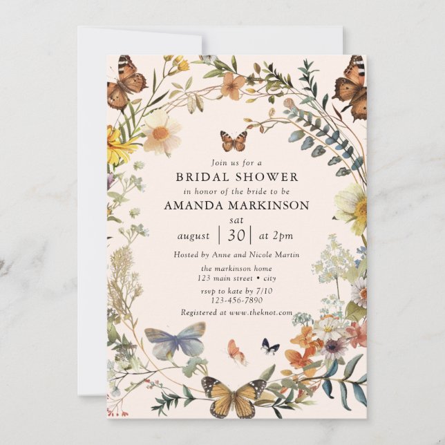 Boho Wildflower & Butterfly Bridal Shower Invitation (Front)