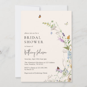 Boho Wildflower Butterfly Floral Bridal Shower Invitation